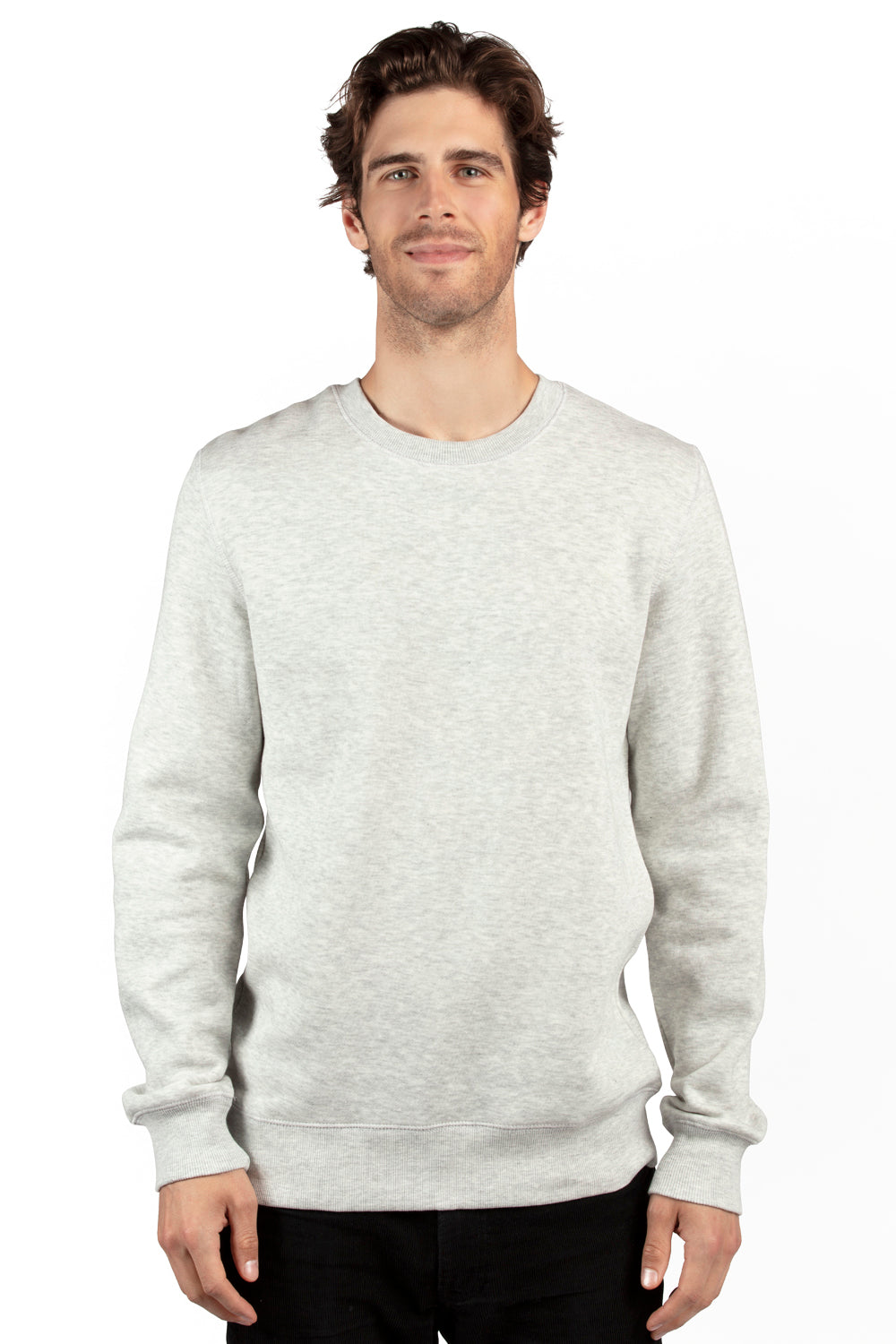 Threadfast Apparel 320C Mens Ultimate Fleece Crewneck Sweatshirt Heather Oatmeal Model Front