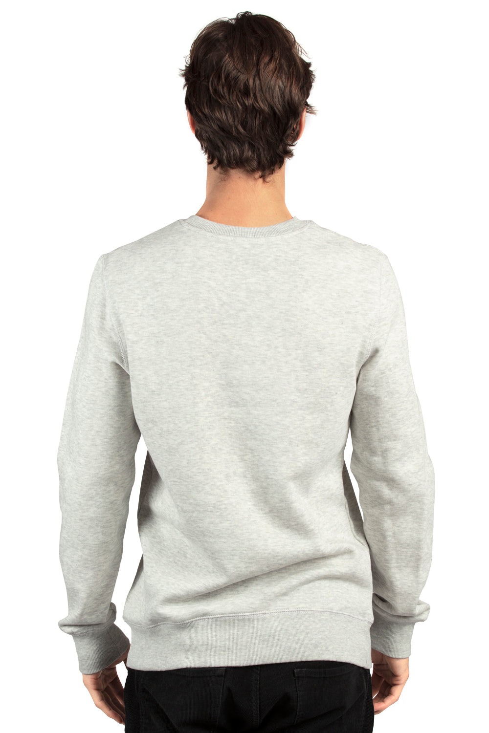 Threadfast Apparel 320C Mens Ultimate Fleece Crewneck Sweatshirt Heather Oatmeal Model Back