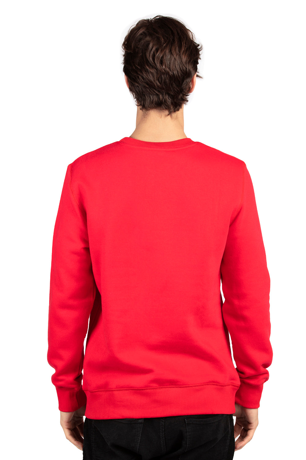 Threadfast Apparel 320C Mens Ultimate Fleece Crewneck Sweatshirt Red Model Back