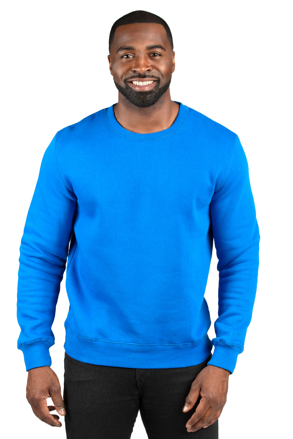 Threadfast Apparel 320C Mens Ultimate Fleece Crewneck Sweatshirt Royal Blue Model Front