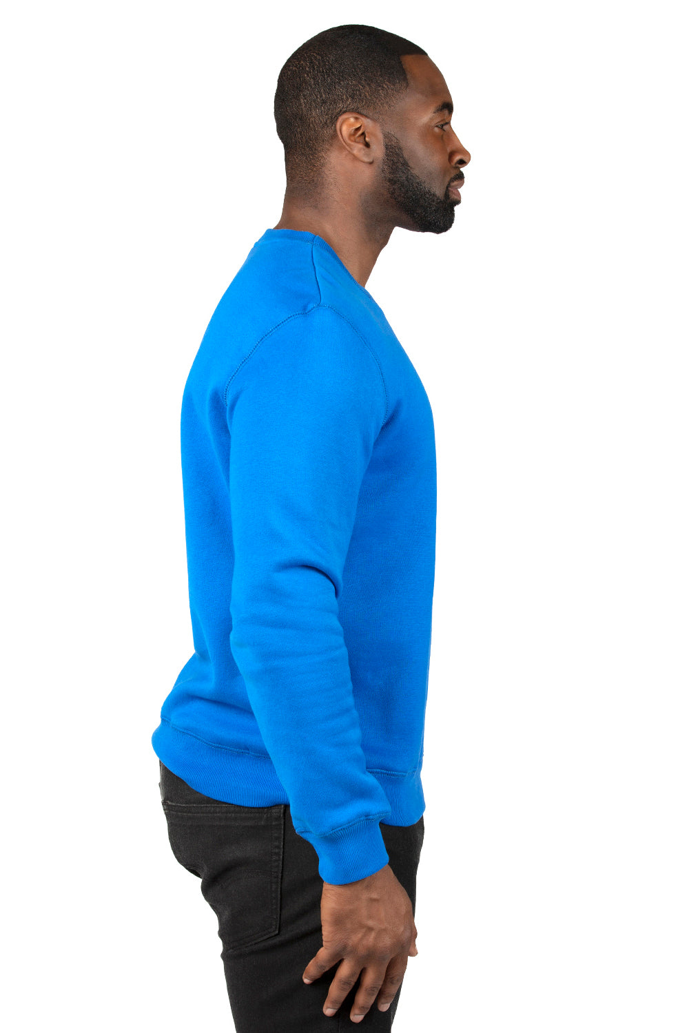 Threadfast Apparel 320C Mens Ultimate Fleece Crewneck Sweatshirt Royal Blue Model Side