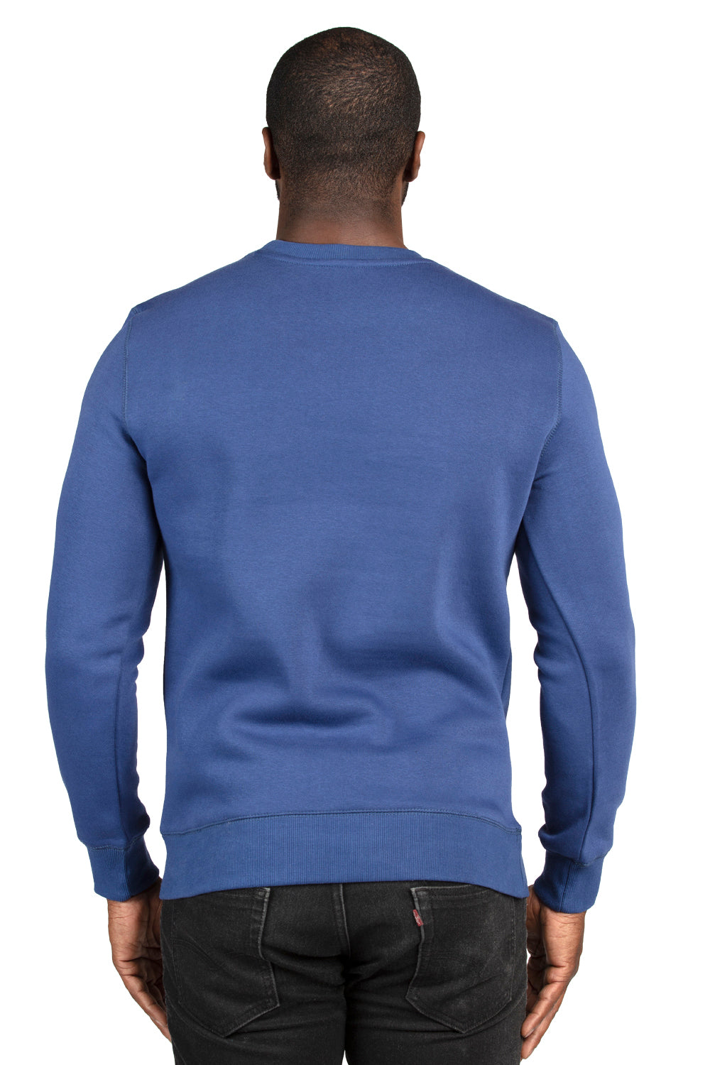 Threadfast Apparel 320C Mens Ultimate Fleece Crewneck Sweatshirt Navy Blue Model Back