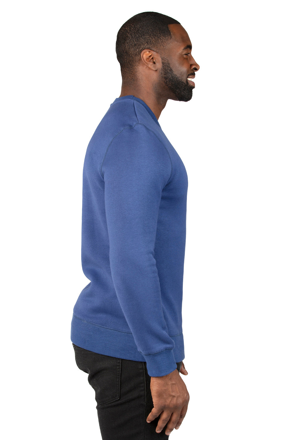 Threadfast Apparel 320C Mens Ultimate Fleece Crewneck Sweatshirt Navy Blue Model Side