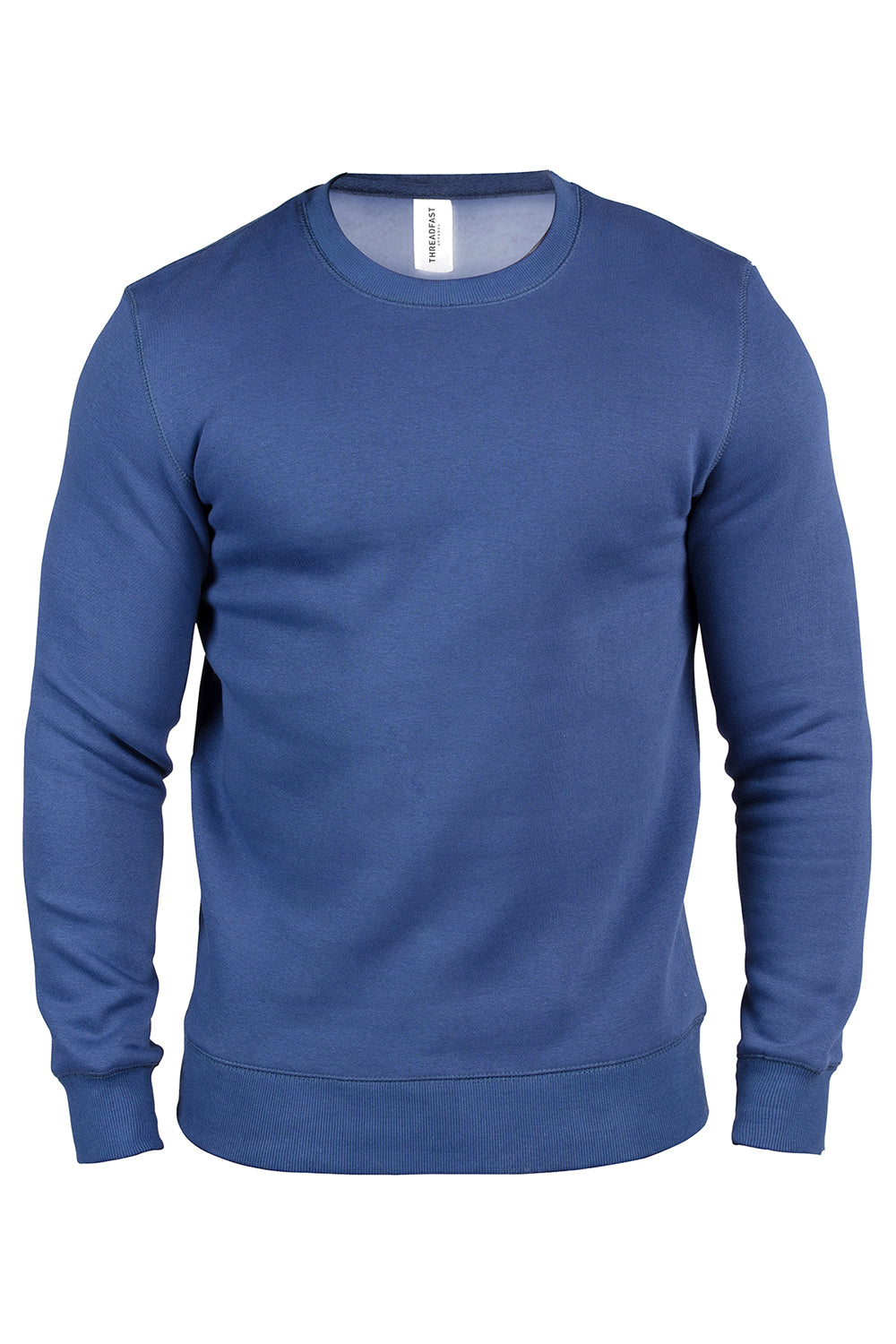 Threadfast Apparel 320C Mens Ultimate Fleece Crewneck Sweatshirt Navy Blue Flat Front