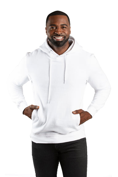 Threadfast Apparel 320H Mens Ultimate Fleece Hooded Sweatshirt Hoodie w/ Pockets White Model Front