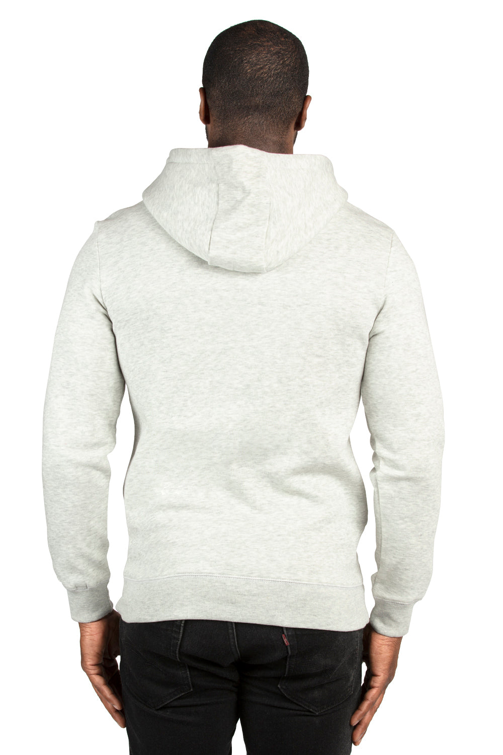 Threadfast Apparel 320H Mens Ultimate Fleece Hooded Sweatshirt Hoodie w/ Pockets Heather Oatmeal Model Back