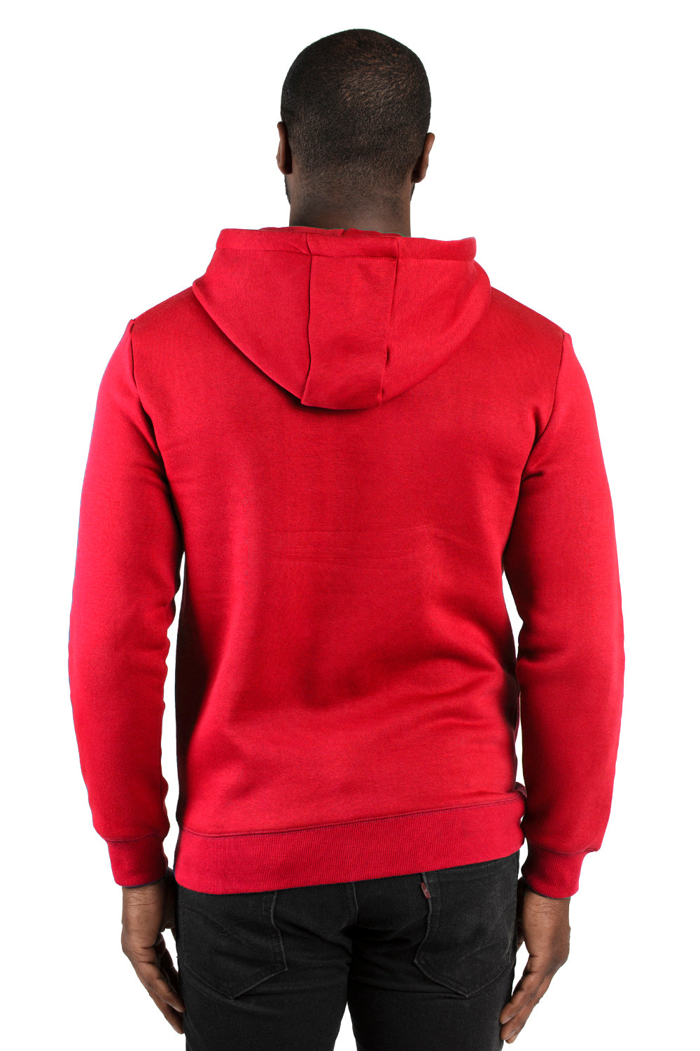 Threadfast Apparel 320H Mens Ultimate Fleece Hooded Sweatshirt Hoodie w/ Pockets Red Model Back