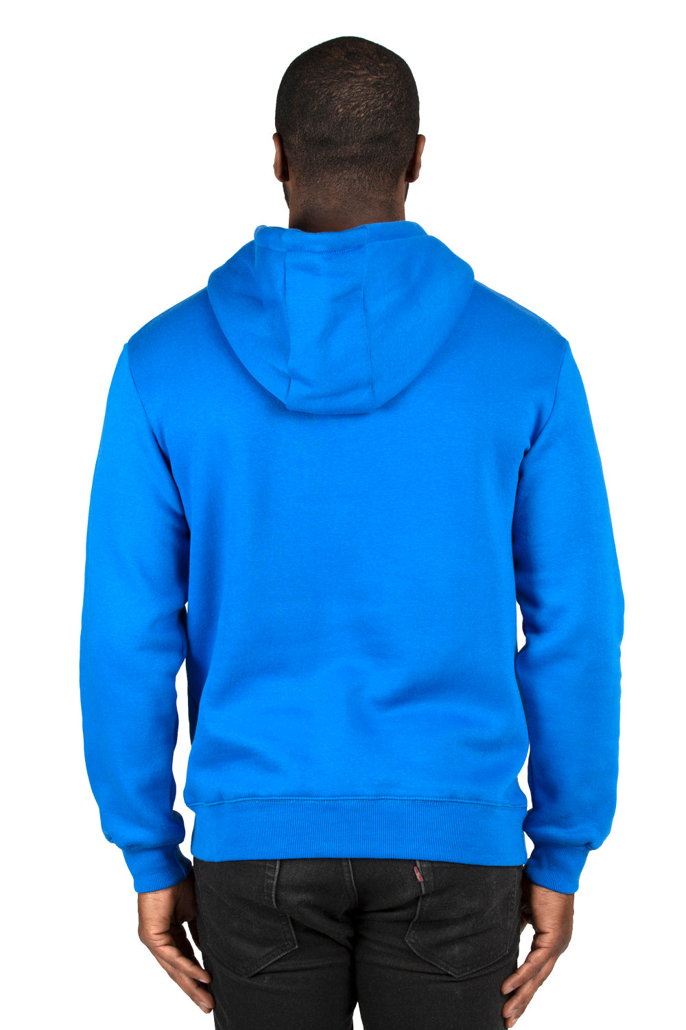 Threadfast Apparel 320H Mens Ultimate Fleece Hooded Sweatshirt Hoodie w/ Pockets Royal Blue Model Back