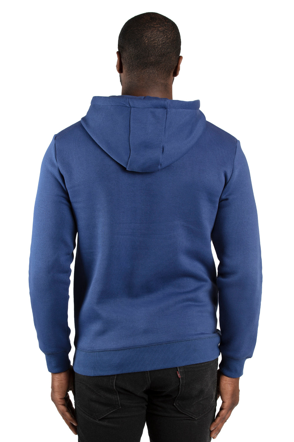 Threadfast Apparel 320H Mens Ultimate Fleece Hooded Sweatshirt Hoodie w/ Pockets Navy Blue Model Back