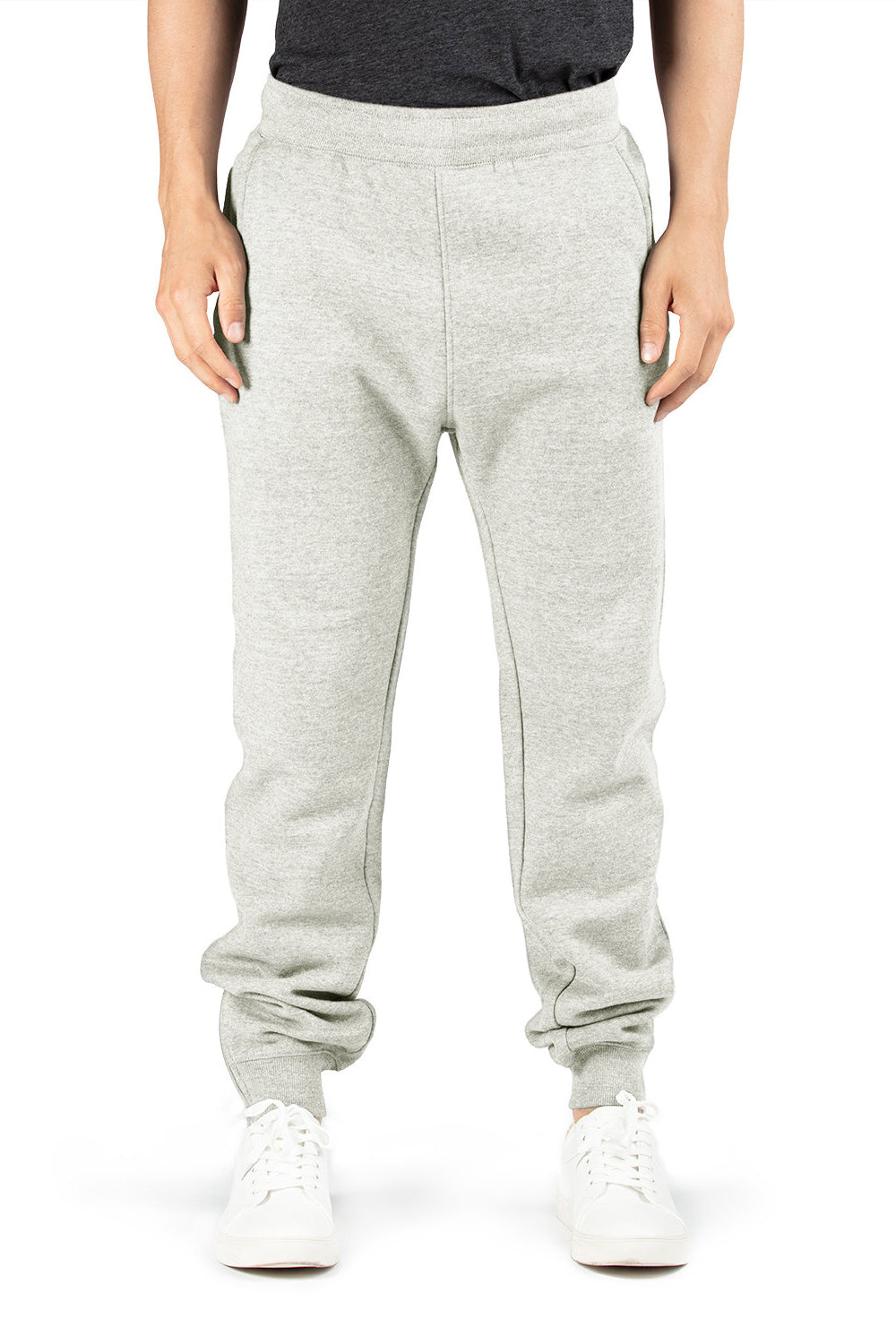 Threadfast Apparel 320P Mens Ultimate Fleece Sweatpants w/ Pockets Heather Oatmeal Model Front