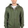 Threadfast Apparel Mens Ultimate Fleece Full Zip Hooded Sweatshirt Hoodie w/ Pockets - Army Green