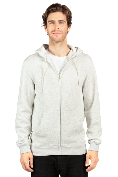 Threadfast Apparel 320Z Mens Ultimate Fleece Full Zip Hooded Sweatshirt Hoodie w/ Pockets Heather Oatmeal Model Front