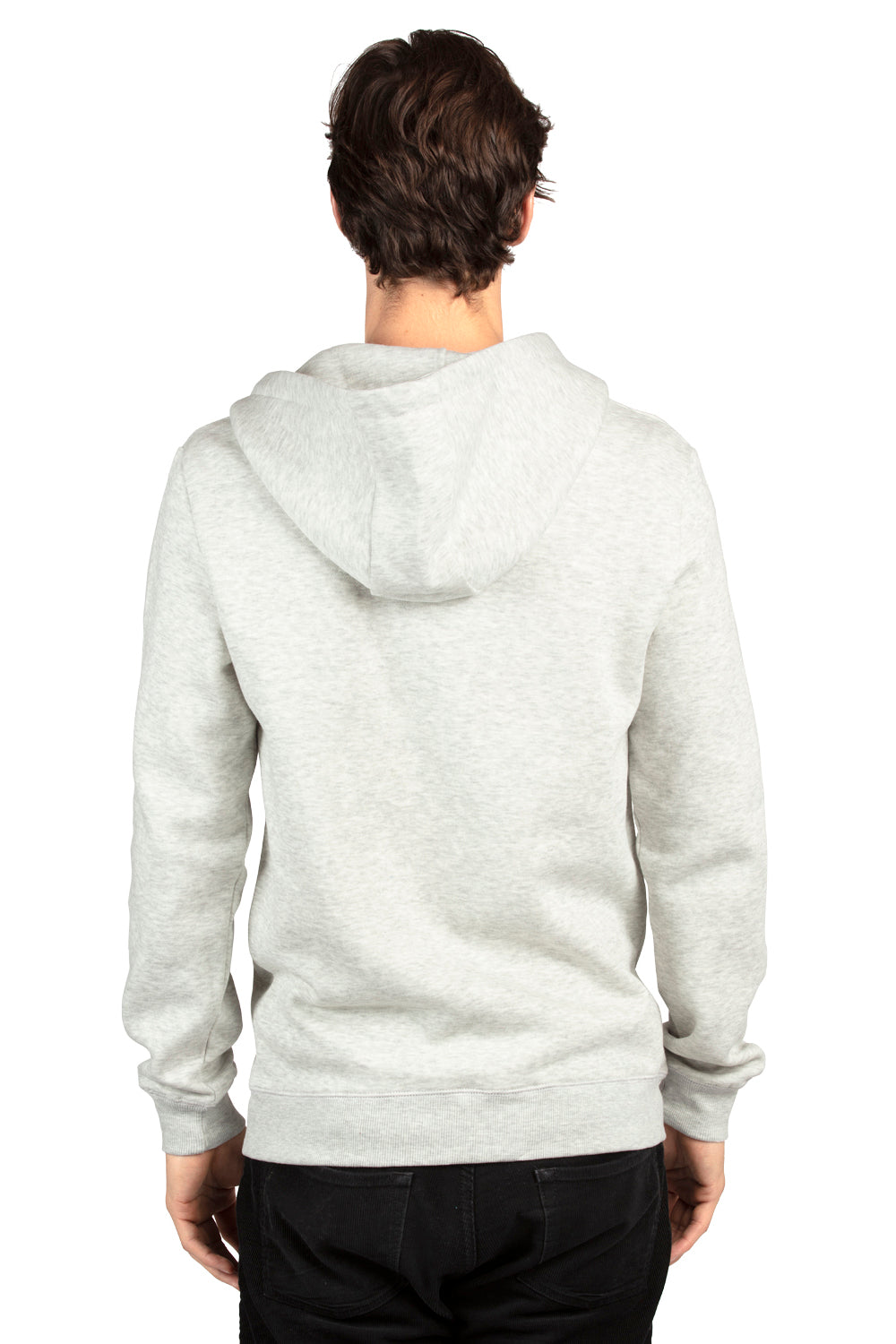 Threadfast Apparel 320Z Mens Ultimate Fleece Full Zip Hooded Sweatshirt Hoodie w/ Pockets Heather Oatmeal Model Back