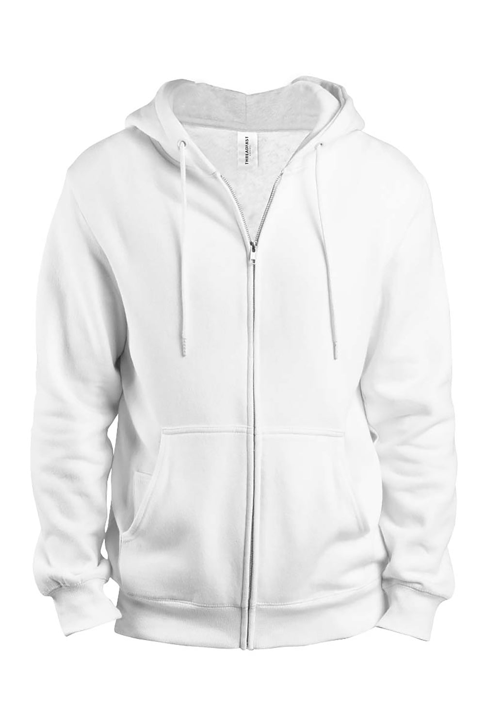 Threadfast Apparel 320Z Mens Ultimate Fleece Full Zip Hooded Sweatshirt Hoodie w/ Pockets White Flat Front