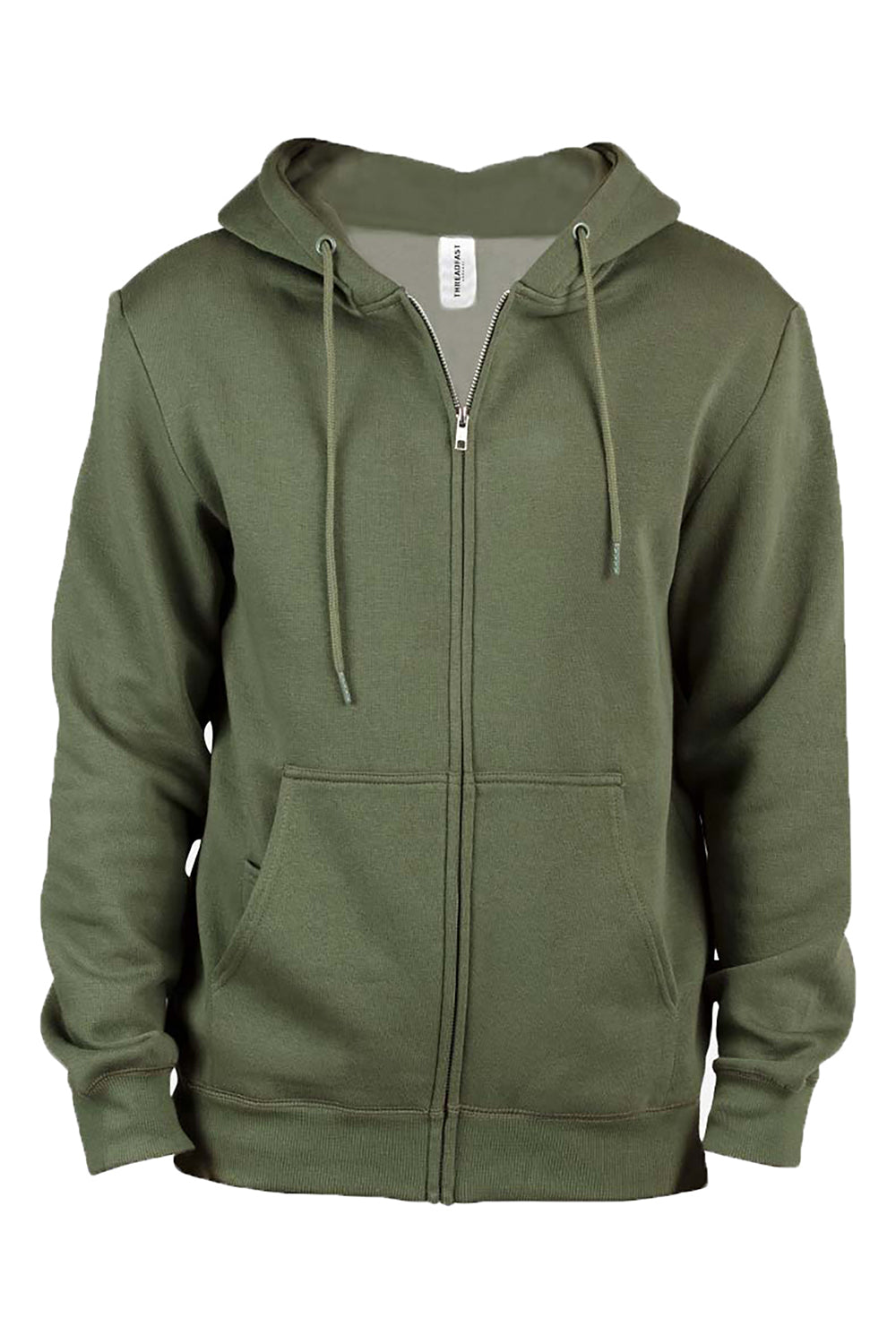 Threadfast Apparel 320Z Mens Ultimate Fleece Full Zip Hooded Sweatshirt Hoodie w/ Pockets Army Green Flat Front