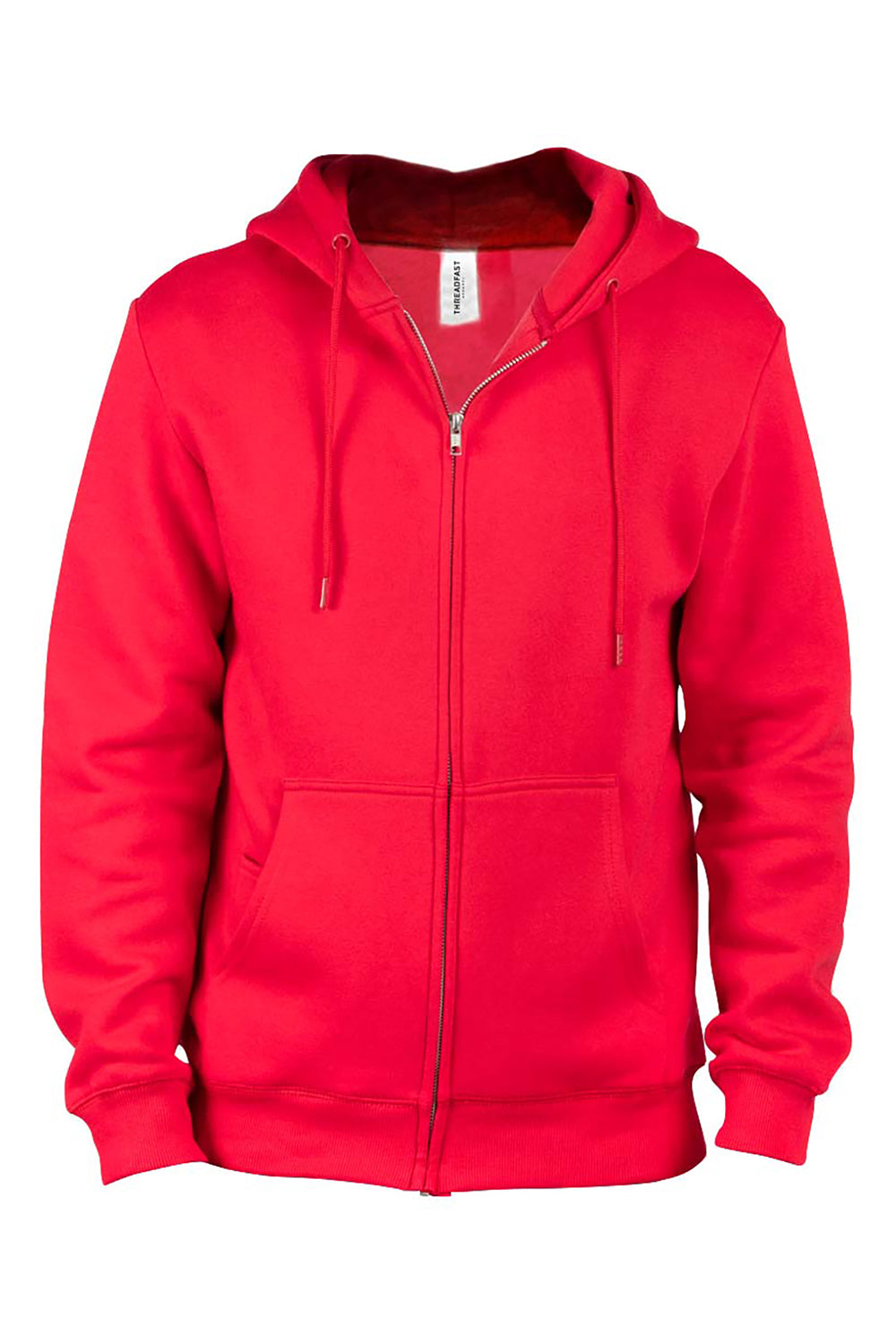 Threadfast Apparel 320Z Mens Ultimate Fleece Full Zip Hooded Sweatshirt Hoodie w/ Pockets Red Flat Front