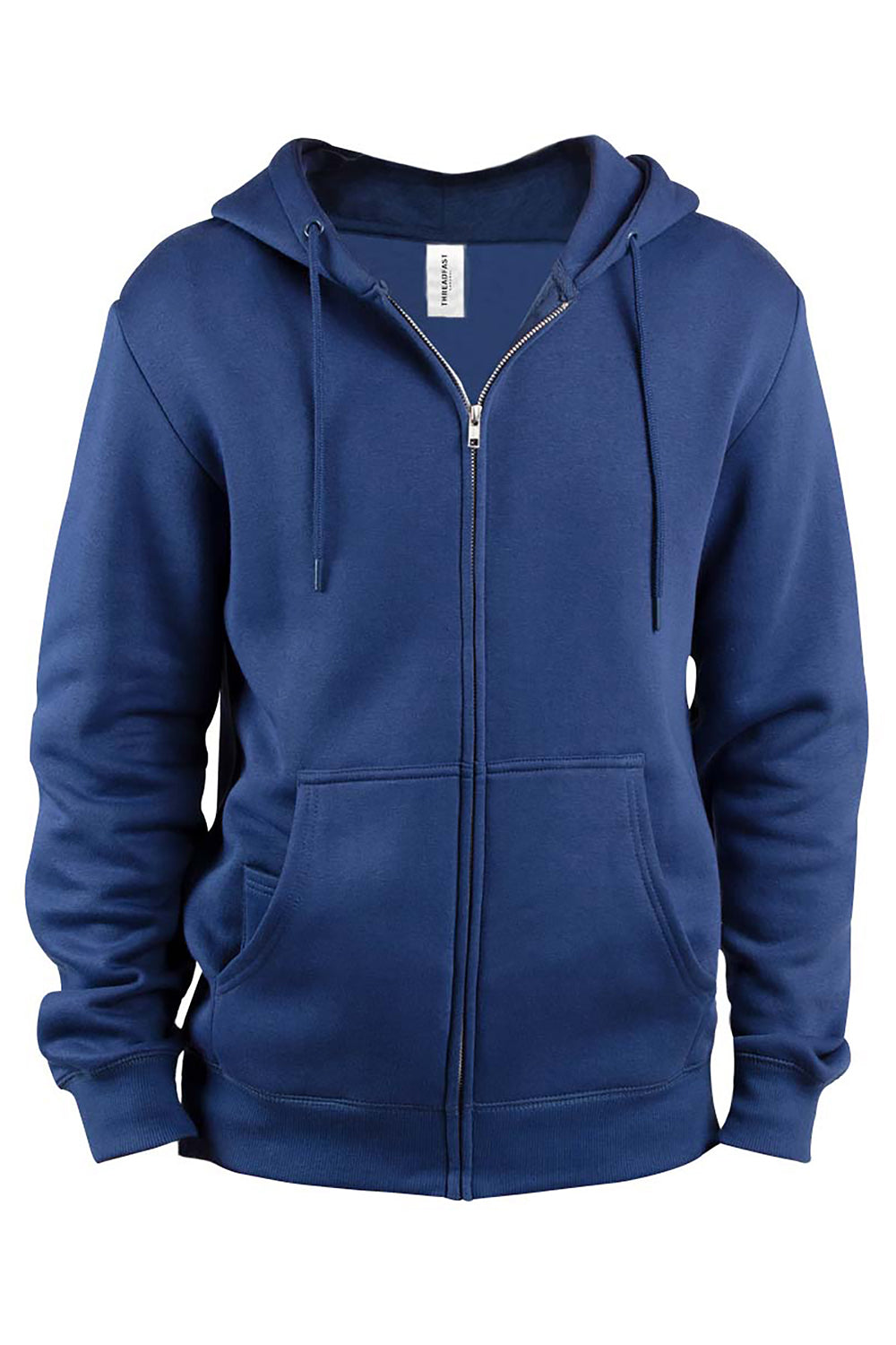 Threadfast Apparel 320Z Mens Ultimate Fleece Full Zip Hooded Sweatshirt Hoodie w/ Pockets Navy Blue Flat Front