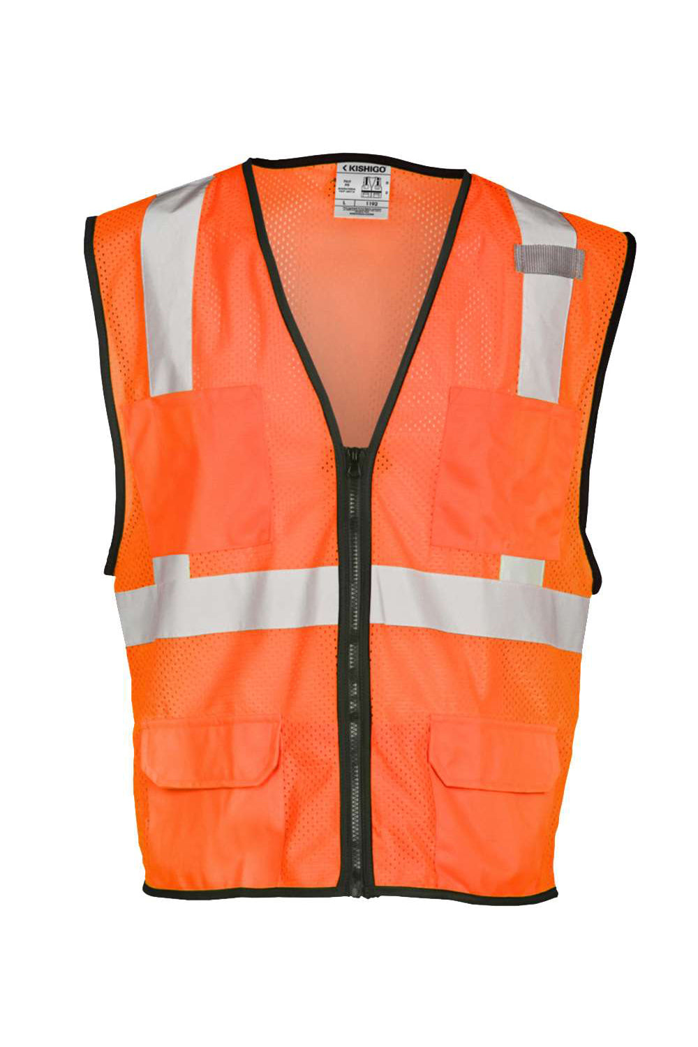 Kishigo 1191-1192 Mens Economy Mesh 6 Pocket Vest Orange Flat Front