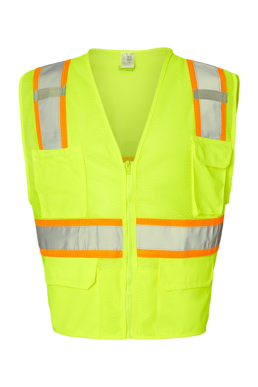 Kishigo 1195-1196 Mens Ultra Cool Multi Pocket Vest Lime Green Flat Front