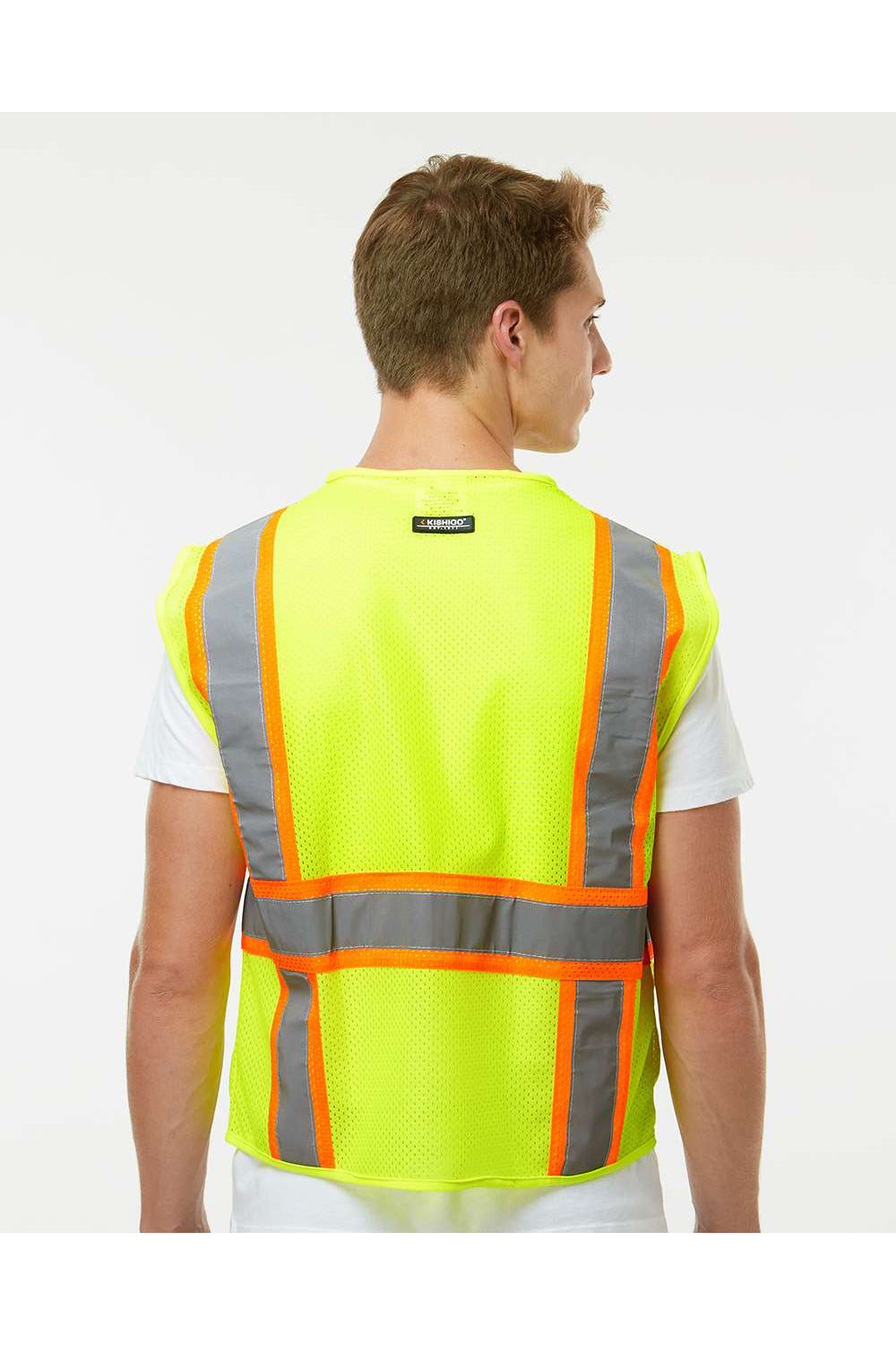 Kishigo 1195-1196 Mens Ultra Cool Multi Pocket Vest Lime Green Model Back