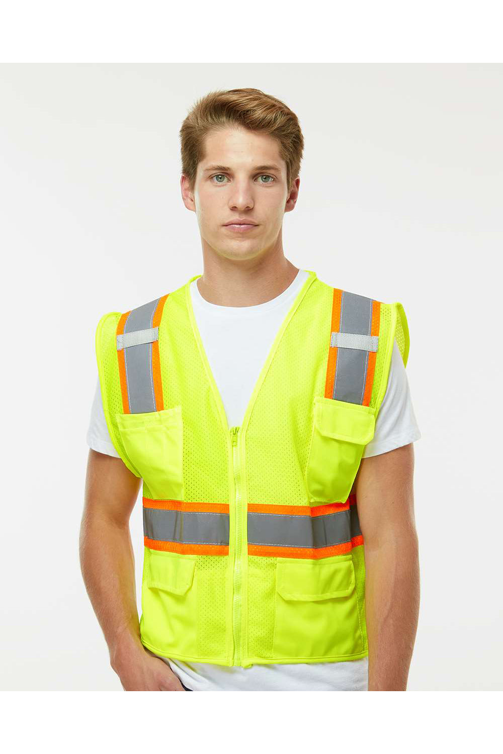 Kishigo 1195-1196 Mens Ultra Cool Multi Pocket Vest Lime Green Model Front