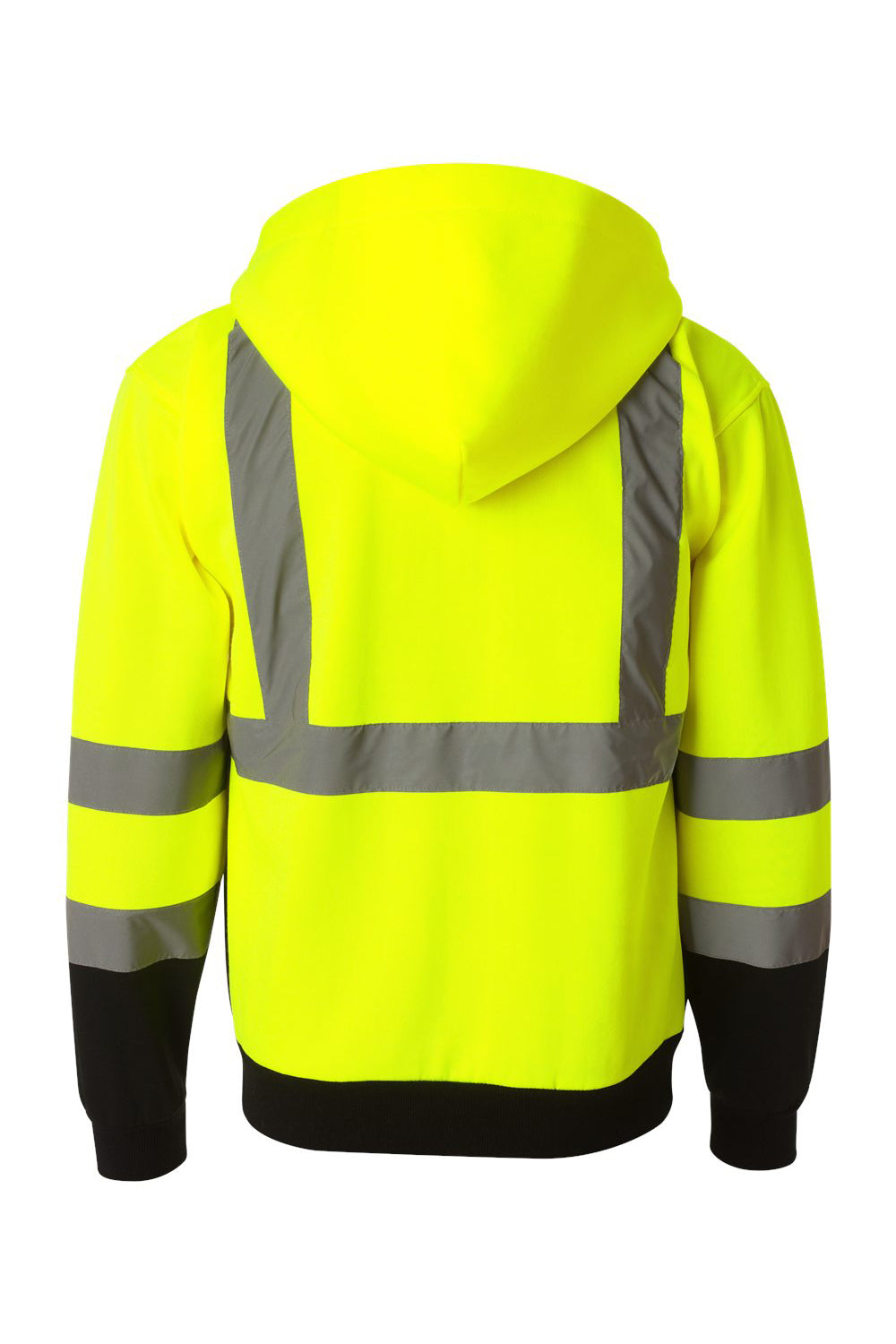 Kishigo JS102-103 Mens Hi-Vis Full Zip Hooded Sweatshirt Hoodie Lime Green Flat Back