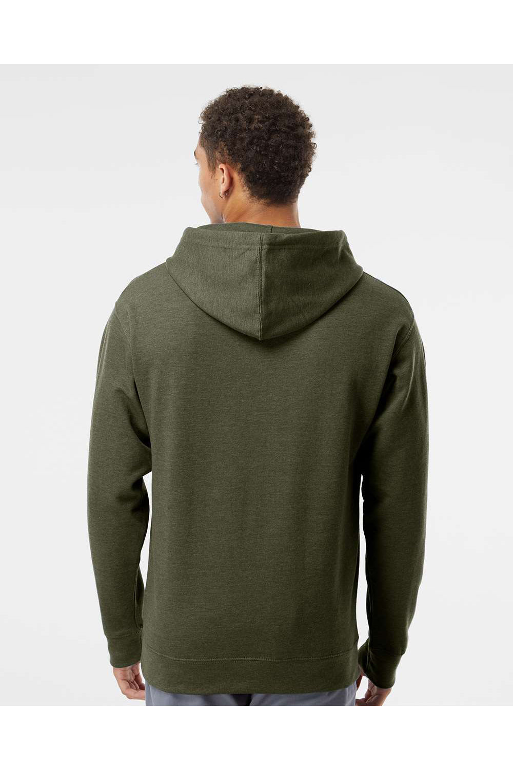 Independent Trading Co. SS4500 Mens Hooded Sweatshirt Hoodie Heather Army Green Model Back