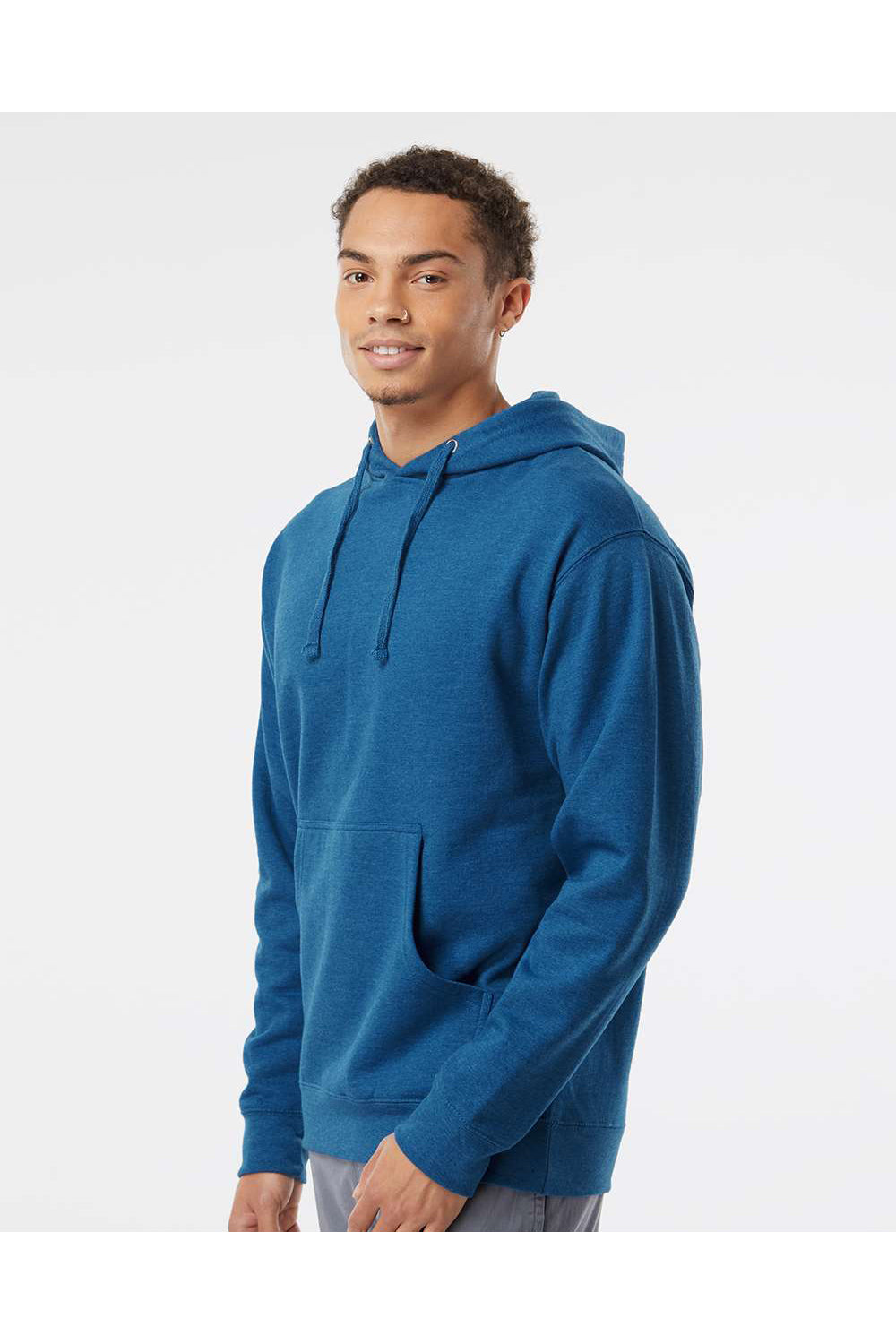 Independent Trading Co. SS4500 Mens Hooded Sweatshirt Hoodie Heather Royal Blue Model Side