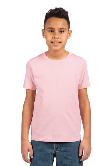 Next Level 3310 Youth Fine Jersey Short Sleeve Crewneck T-Shirt Light Pink Model Front