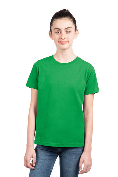 Next Level 3310 Youth Fine Jersey Short Sleeve Crewneck T-Shirt Kelly Green Model Front