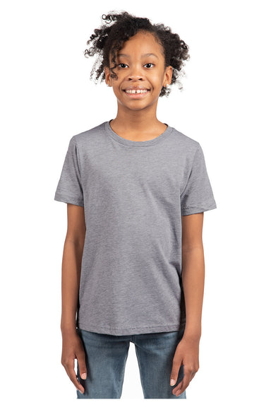 Next Level 3310 Youth Fine Jersey Short Sleeve Crewneck T-Shirt Heather Grey Model Front