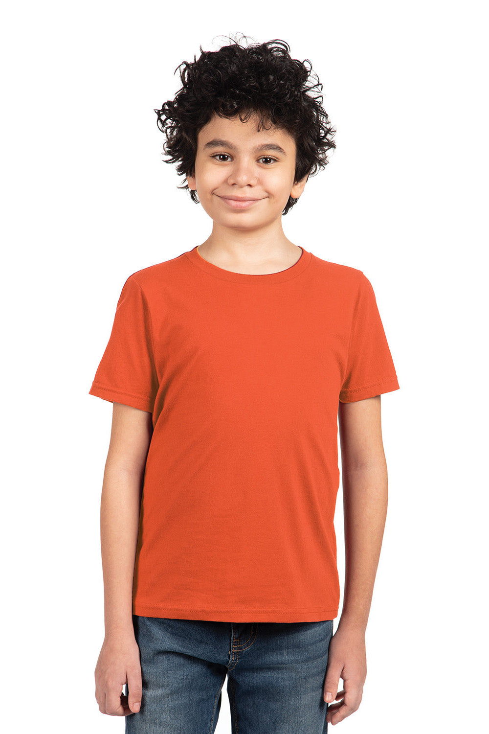 Next Level 3310 Youth Fine Jersey Short Sleeve Crewneck T-Shirt Classic Orange Model Front