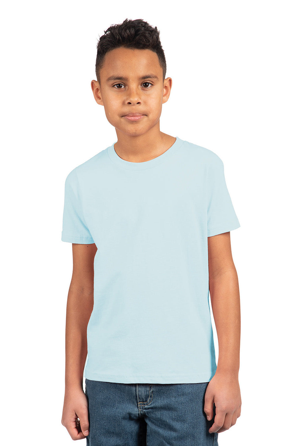 Next Level 3310 Youth Fine Jersey Short Sleeve Crewneck T-Shirt Light Blue Model Front