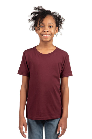 Next Level 3310 Youth Fine Jersey Short Sleeve Crewneck T-Shirt Maroon Model Front