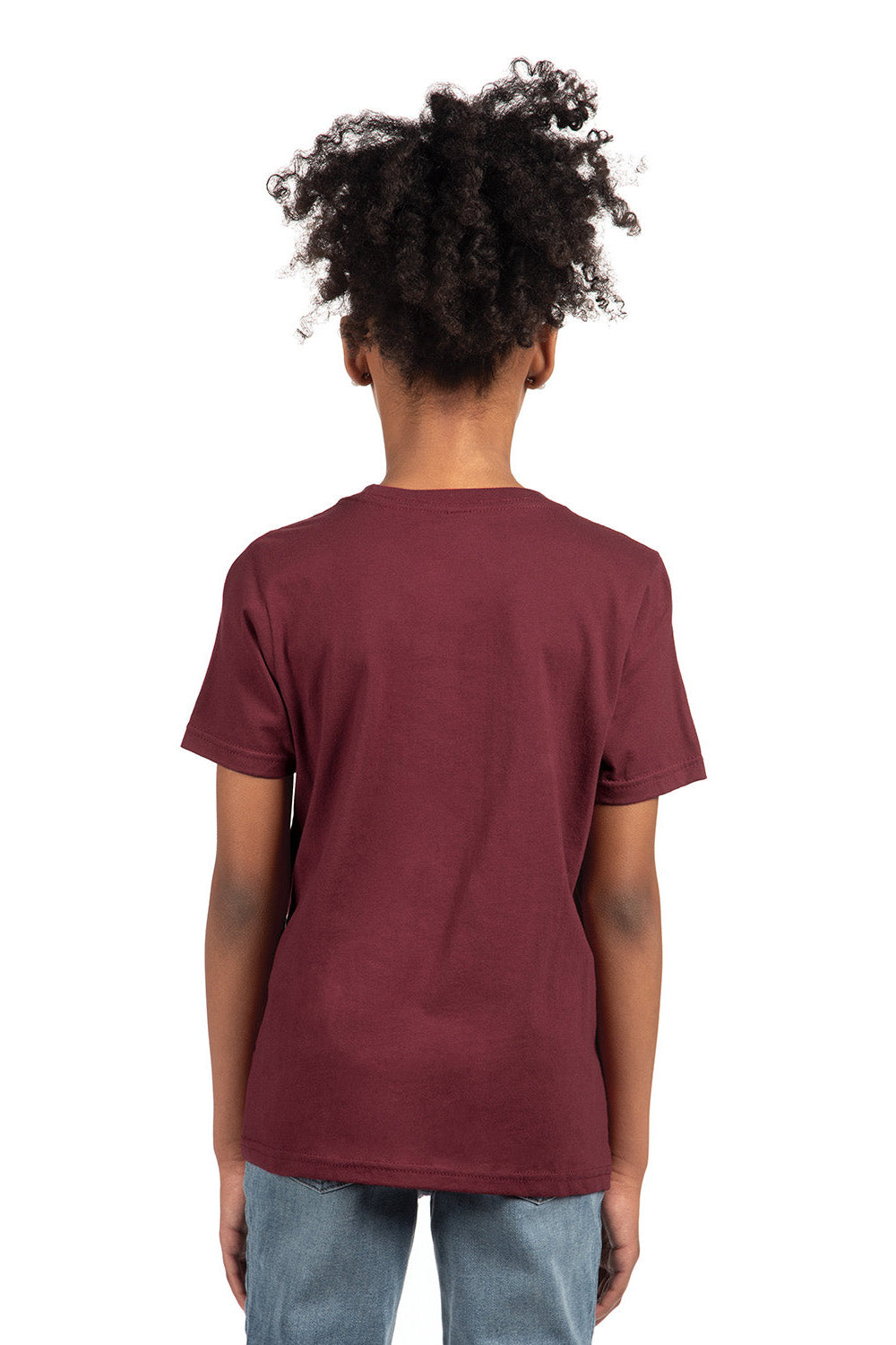 Next Level 3310 Youth Fine Jersey Short Sleeve Crewneck T-Shirt Maroon Model Back