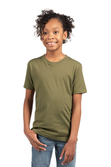 Next Level 3310 Youth Fine Jersey Short Sleeve Crewneck T-Shirt Military Green Model Front