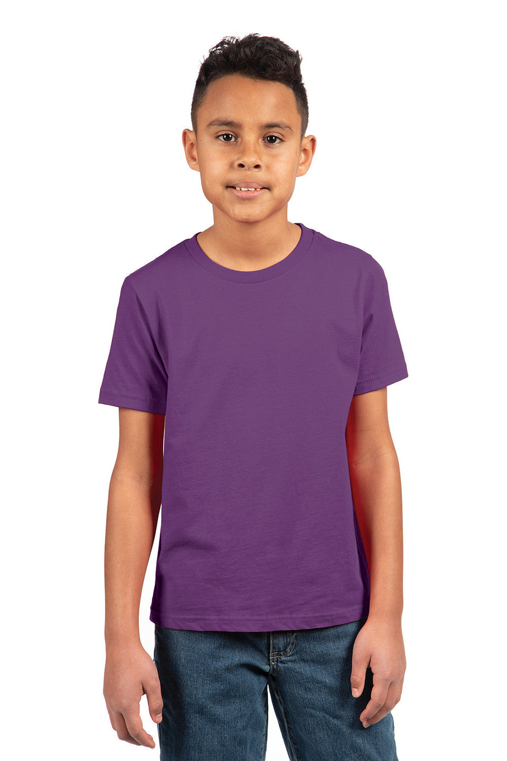 Next Level 3310 Youth Fine Jersey Short Sleeve Crewneck T-Shirt Purple Rush Model Front