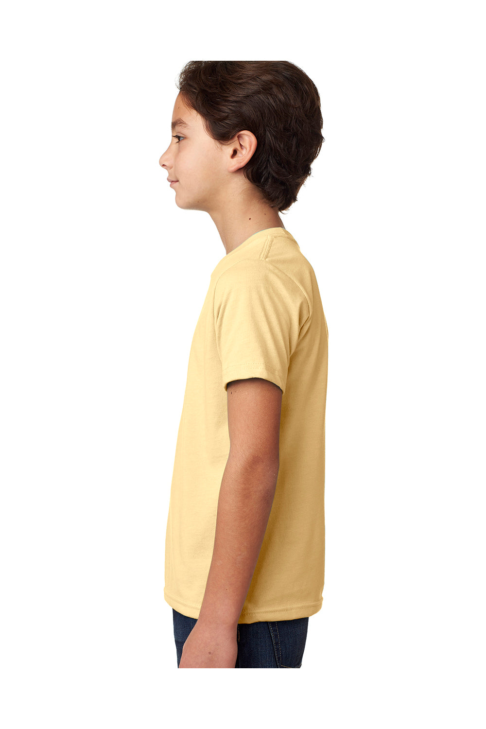 Next Level 3312 Youth CVC Jersey Short Sleeve Crewneck T-Shirt Banana Cream Yellow Model Side