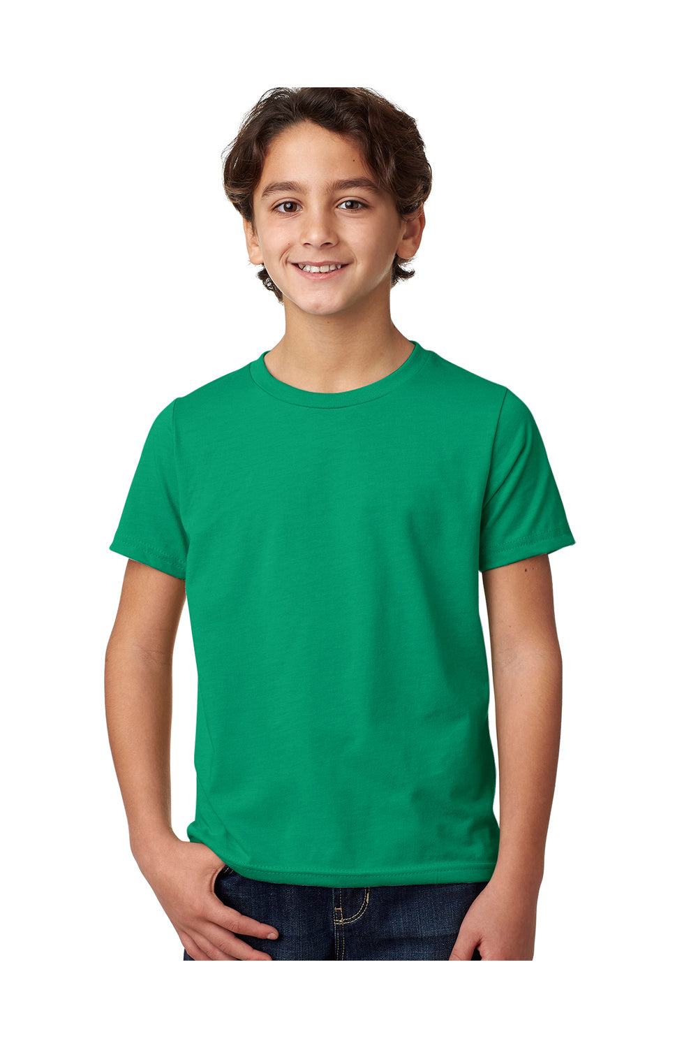 Next Level 3312 Youth CVC Jersey Short Sleeve Crewneck T-Shirt Kelly Green Model Front