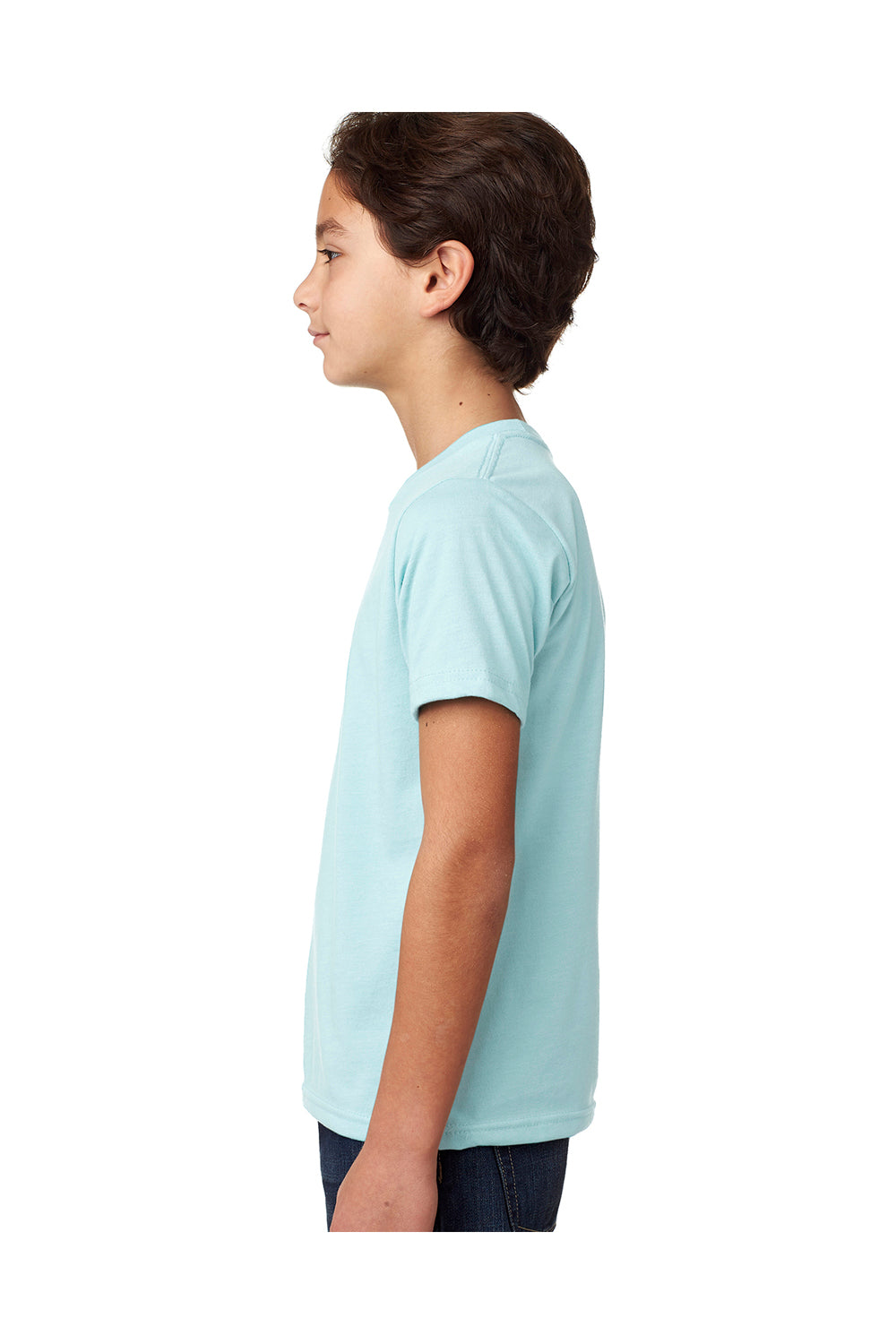 Next Level 3312 Youth CVC Jersey Short Sleeve Crewneck T-Shirt Ice Blue Model Side