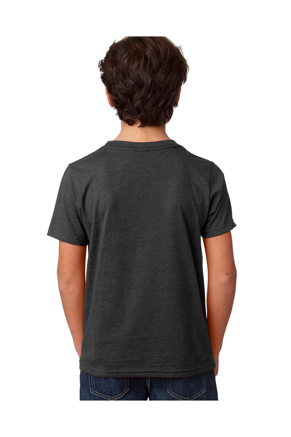 Next Level 3312 Youth CVC Jersey Short Sleeve Crewneck T-Shirt Charcoal Grey Model Back