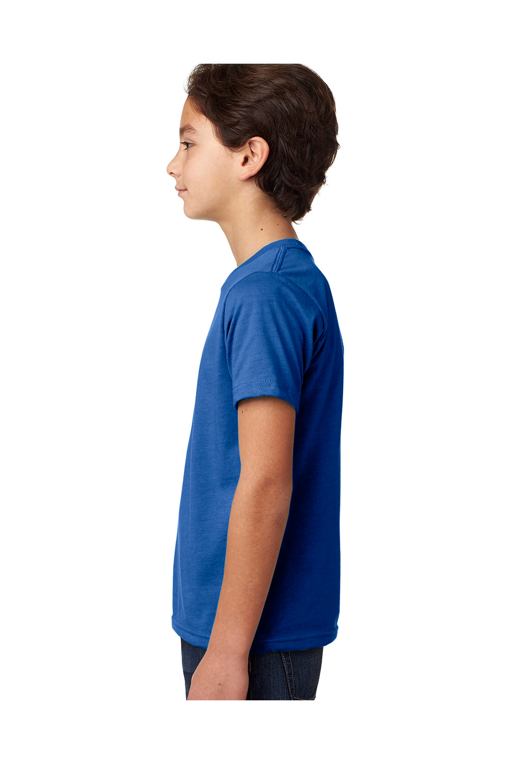 Next Level 3312 Youth CVC Jersey Short Sleeve Crewneck T-Shirt Royal Blue Model Side