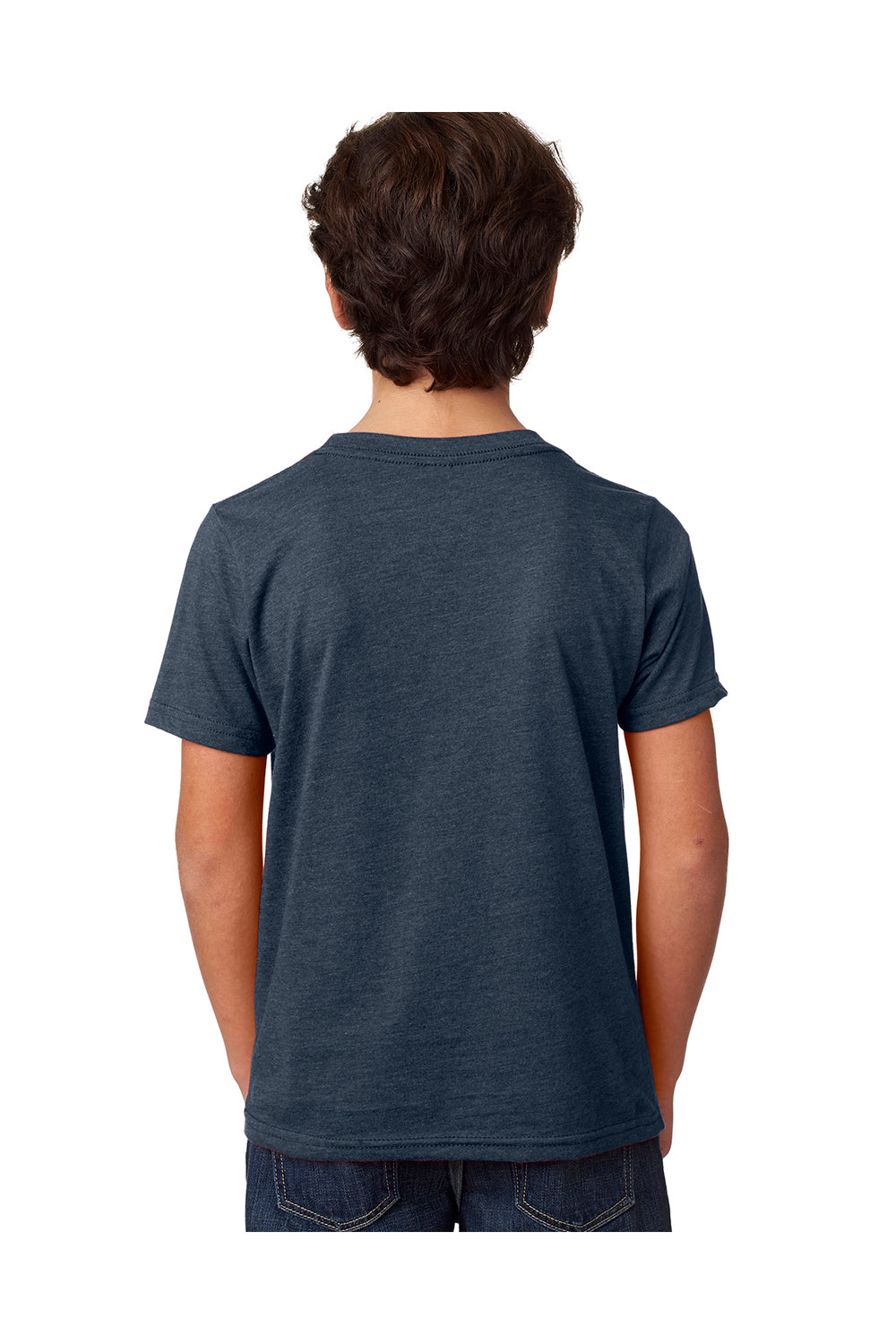 Next Level 3312 Youth CVC Jersey Short Sleeve Crewneck T-Shirt Midnight Navy Blue Model Back