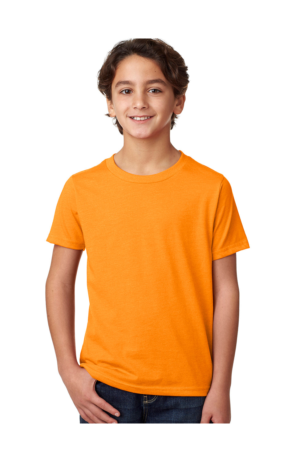 Next Level 3312 Youth CVC Jersey Short Sleeve Crewneck T-Shirt Orange Model Front