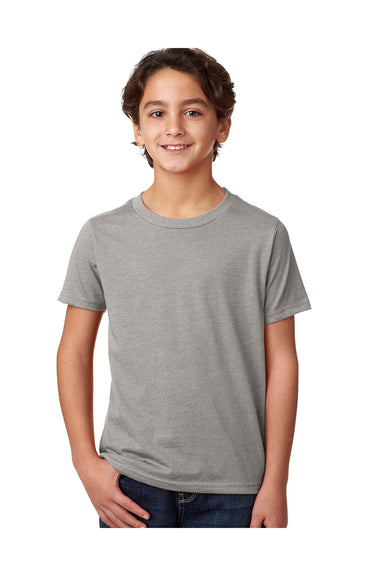 Next Level 3312 Youth CVC Jersey Short Sleeve Crewneck T-Shirt Heather Dark Grey Model Front