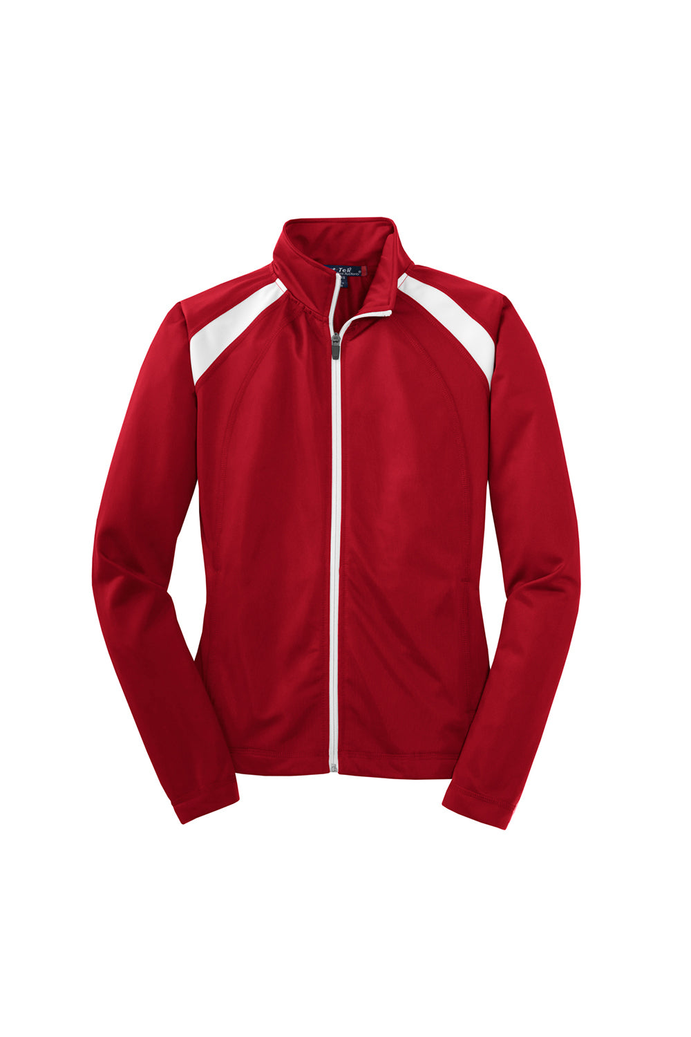 Sport-Tek LST90 Womens Full Zip Track Jacket True Red/White Flat Front