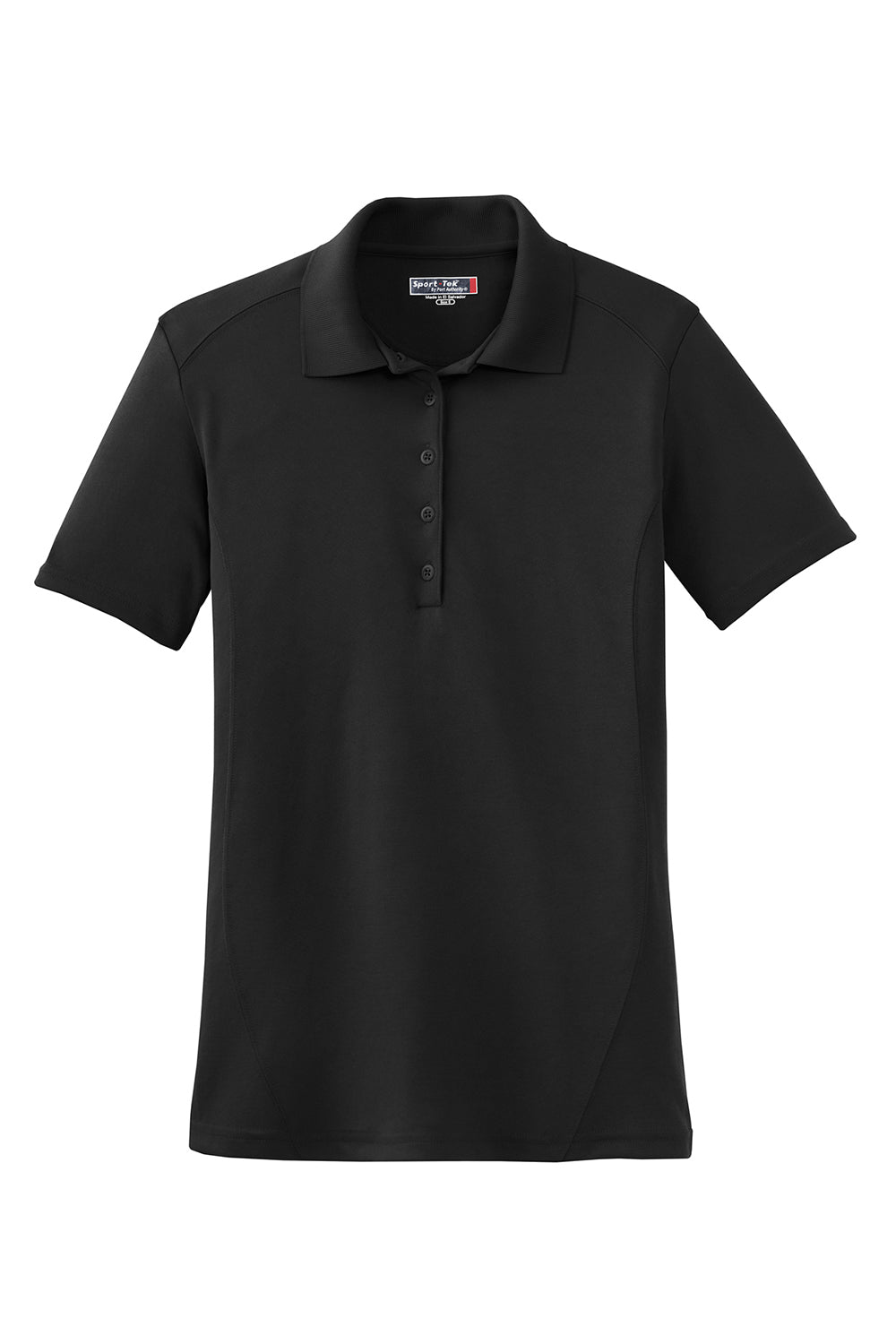 Sport-Tek L475 Womens Dry Zone Moisture Wicking Short Sleeve Polo Shirt Black Flat Front