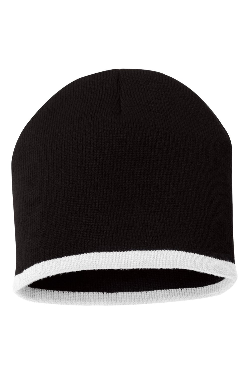 Sportsman SP09 Mens Bottom Striped Beanie Black/White Flat Front