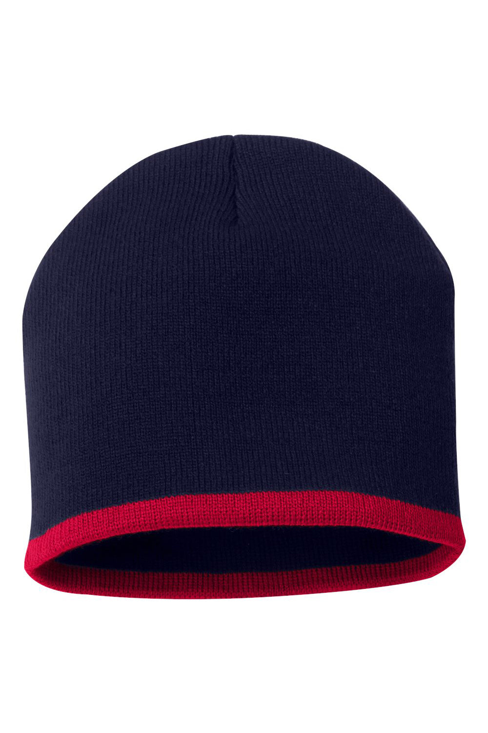 Sportsman SP09 Mens Bottom Striped Beanie Navy Blue/Red Flat Front