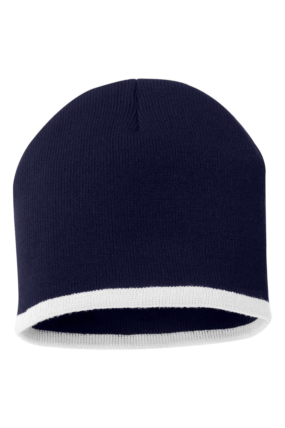 Sportsman SP09 Mens Bottom Striped Beanie Navy Blue/White Flat Front